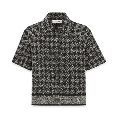 Dior Women's Houndstooth Technical Cotton Tweed Short-Sleeved Jacket "Black/White"