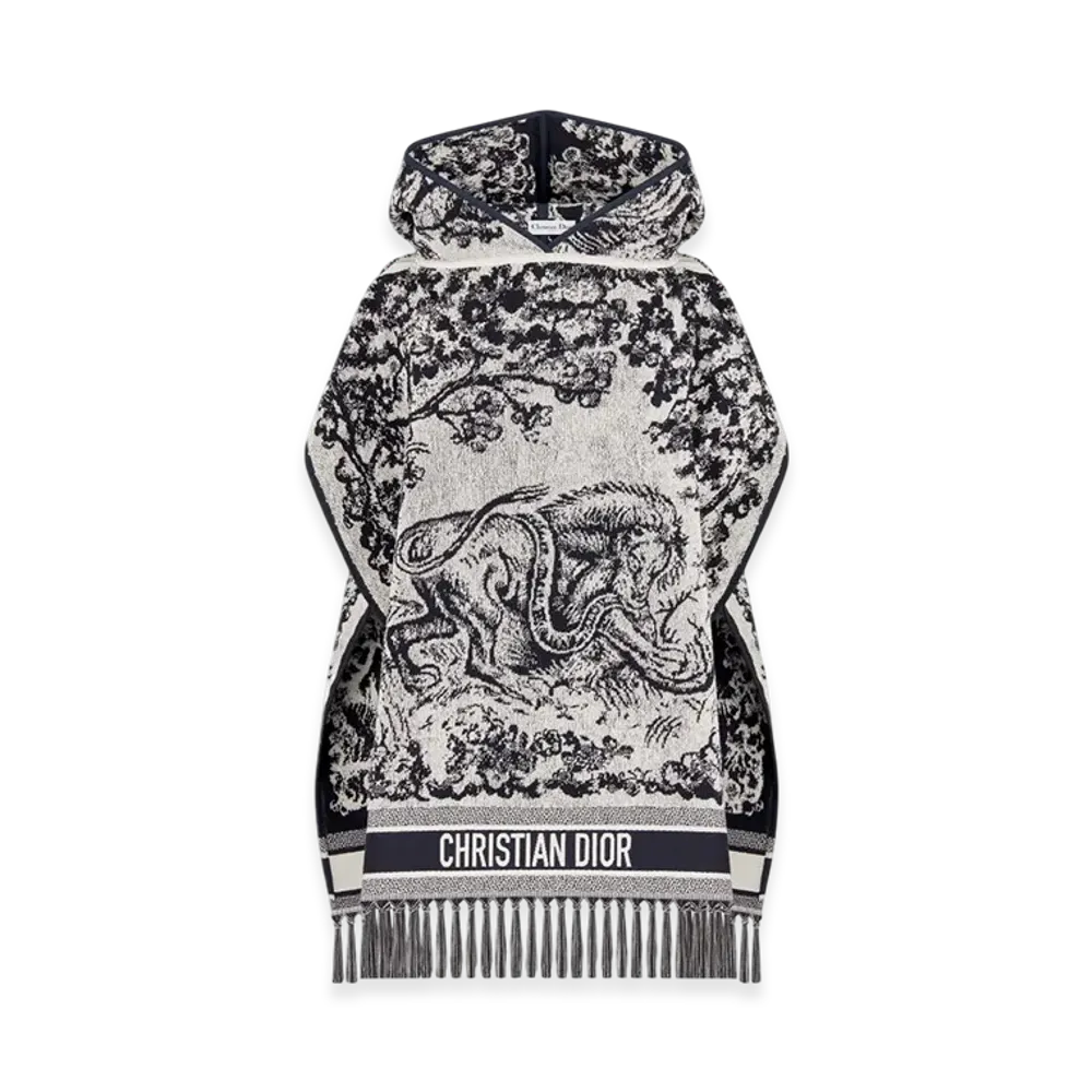 Dior Women's Toile De Jouy Sauvage Hooded Poncho Cotton "White/Blue"