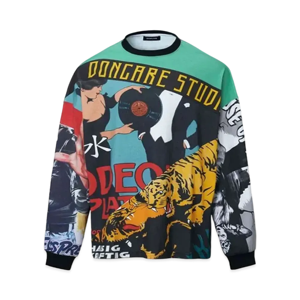 DONCARE Poster Printed Throughout Long Sleeve T-Shirt "Multi"