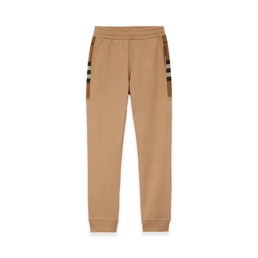 Burberry Check Panel Cotton Blend Jogging Pants "Camel"