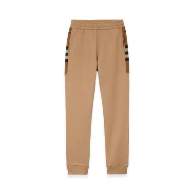 Burberry Check Panel Cotton Blend Jogging Pants "Camel"