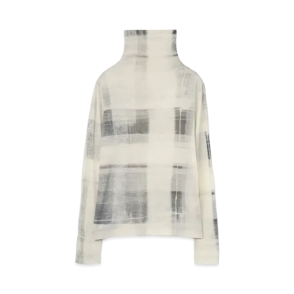 Yohji Yamamoto Y's HAND PAINT CHECK PRINT HIGH NECK LONG SLEEVE T "Black"