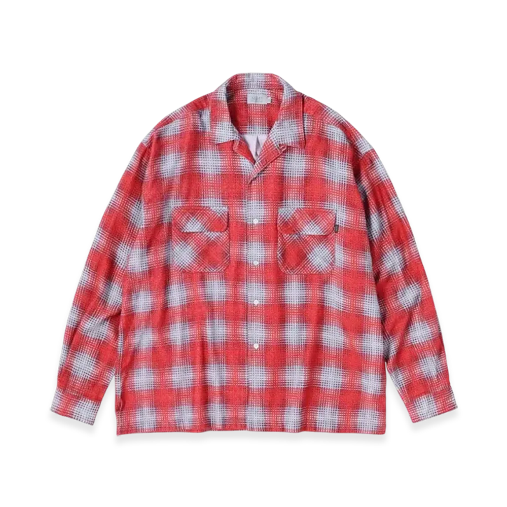 SEDAN ALL-PURPOSE Printed Plaid Flannel Open Collar Shirt "Brick"