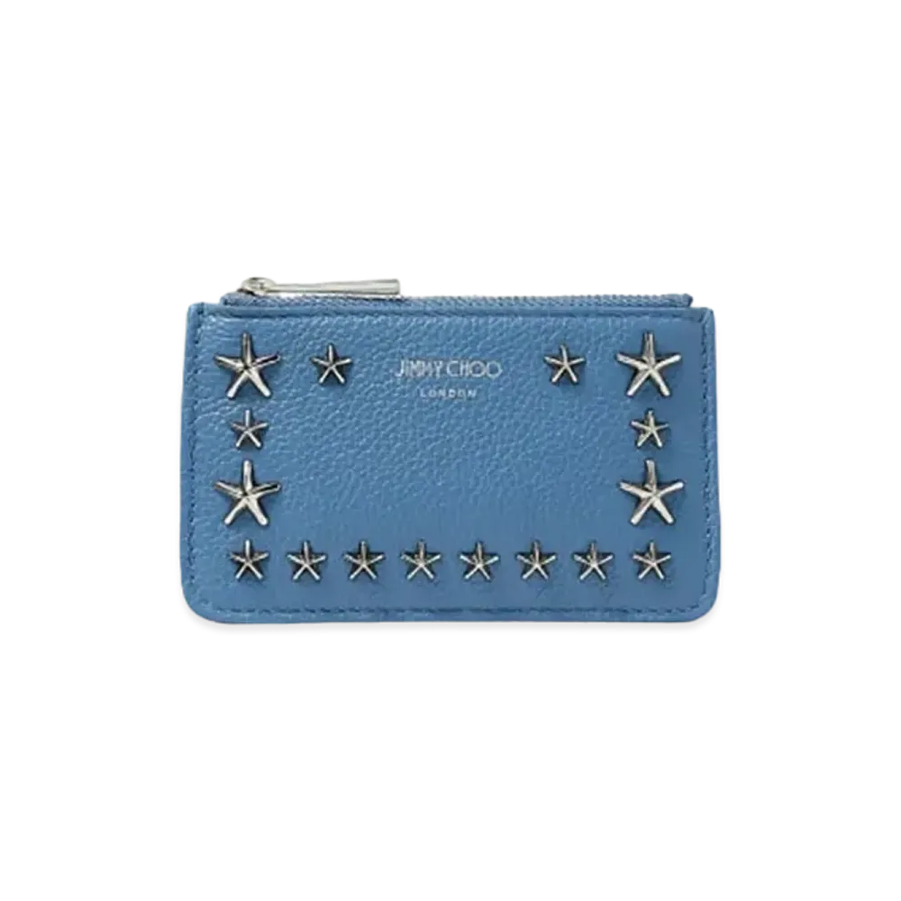 Jimmy Choo Nancy Soft Grainy Calf Leather Key Case With Star Studs "Silver/Butterfly Blue"
