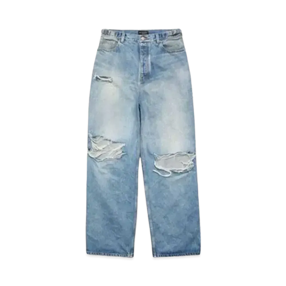 BALENCIAGA MENS Destroyed Super Large Baggy Pants "Blue"