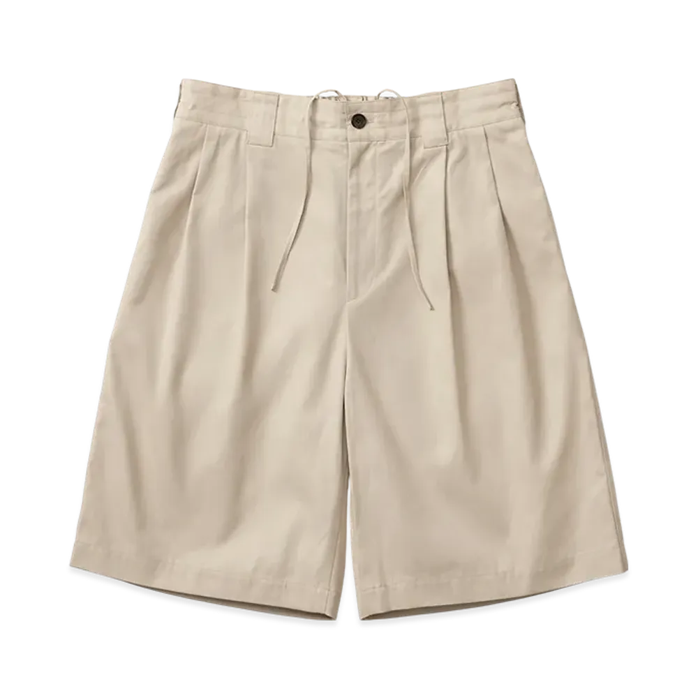 everyone Two Tuck Cotton Wide Short Pants "Beige"