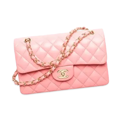 CHANEL Small Classic Handbag Grained Shiny Calfskin & Gold-Tone Metal "Coral Pink"