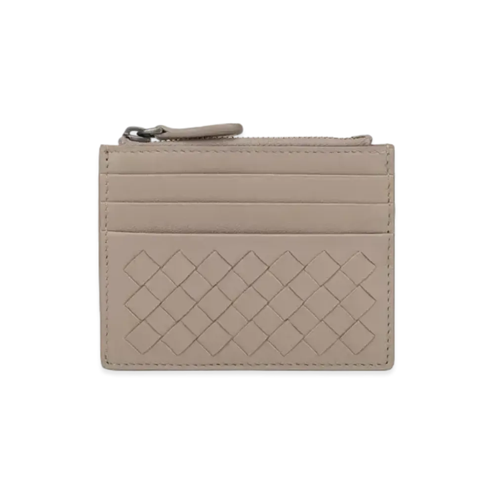 Bottega Veneta Intrecciato Lambskin Coin Purse Card Case "Limestone"