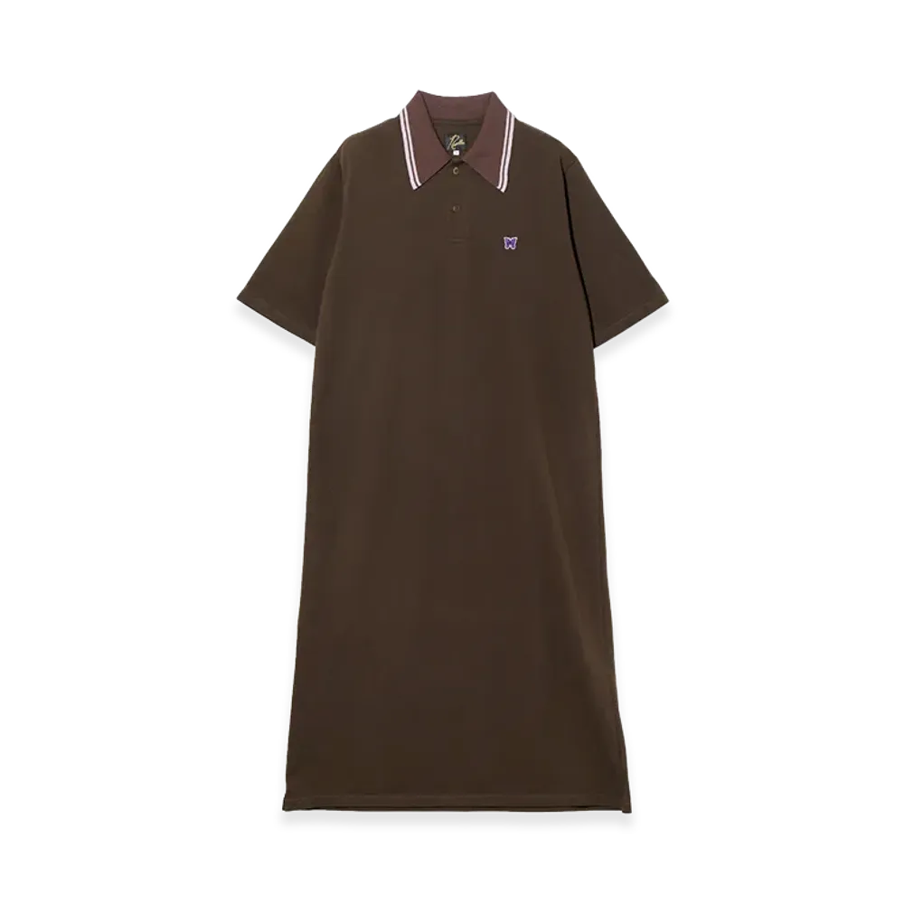 NEEDLES Short Sleeve Polo Dress - Cotton Pique "Brown"
