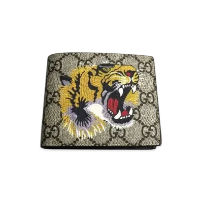 GUCCI Tiger Print GG Supreme Bi-Fold Wallet "Beige"
