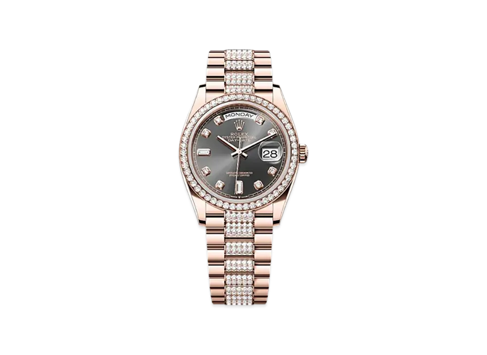 ROLEX Day-Date 36mm Everose Gold Diamond 128345RBR "Slate"