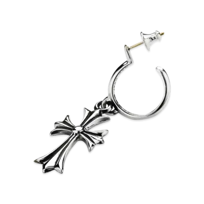 Chrome Hearts Tiny CH Cross Hoop Earrings "Silver"