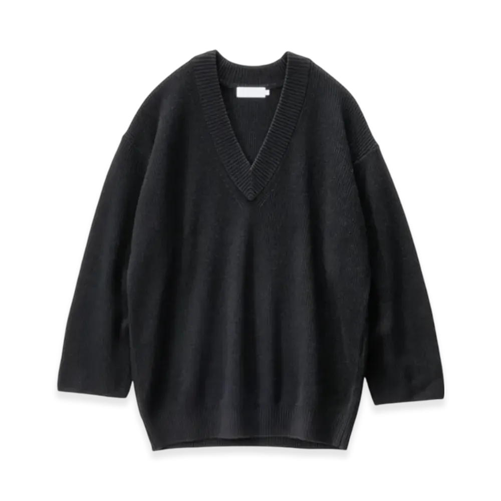Graphpaper Mercerized Fine Wool Oversized V Neck Knit "Black"