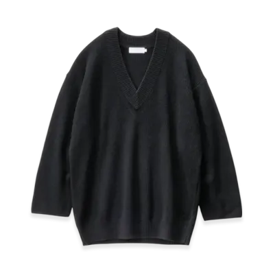 Graphpaper Mercerized Fine Wool Oversized V Neck Knit "Black"
