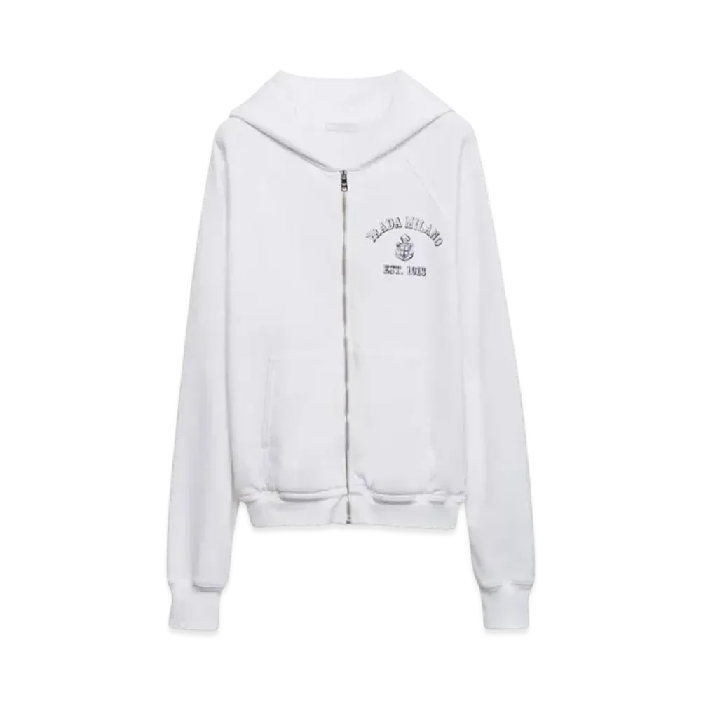 PRADA Men's Cotton Fleece Hoodie "White/Navy"