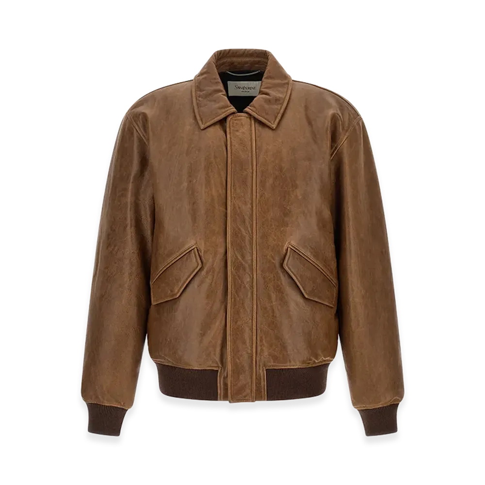 Saint Laurent Vintage Leather Bomber Jacket "Brown"