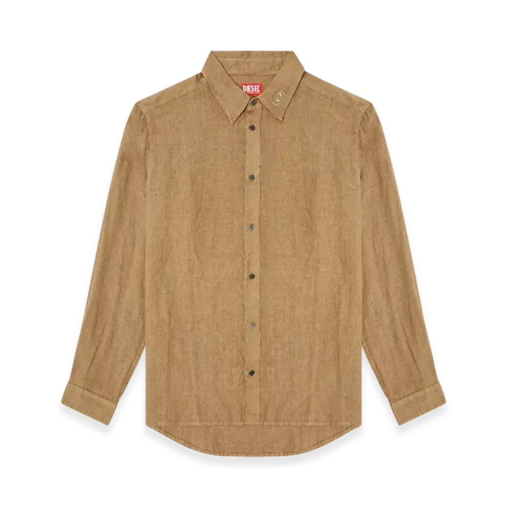 Diesel S-Werp Linen Shirt With Logo Collar "Brown"