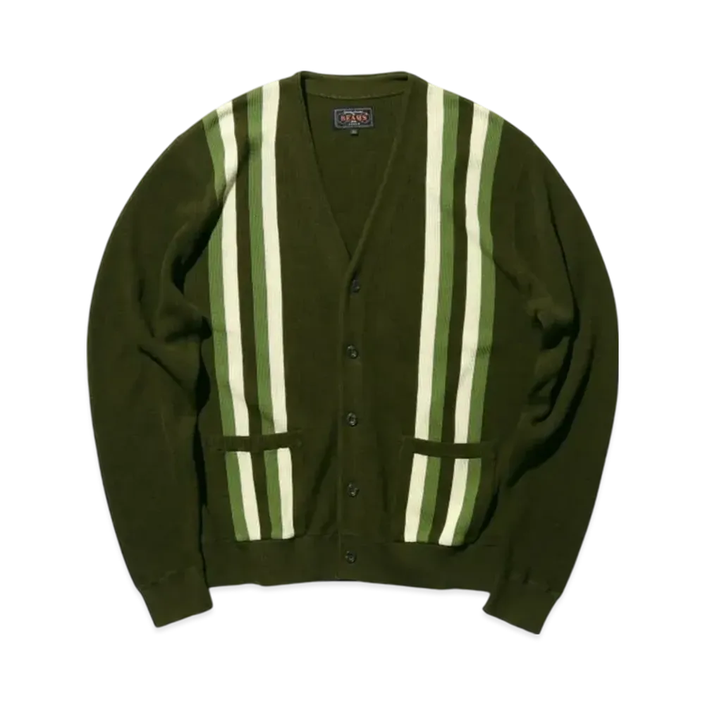 BEAMS Cardigan Stripe "Green"