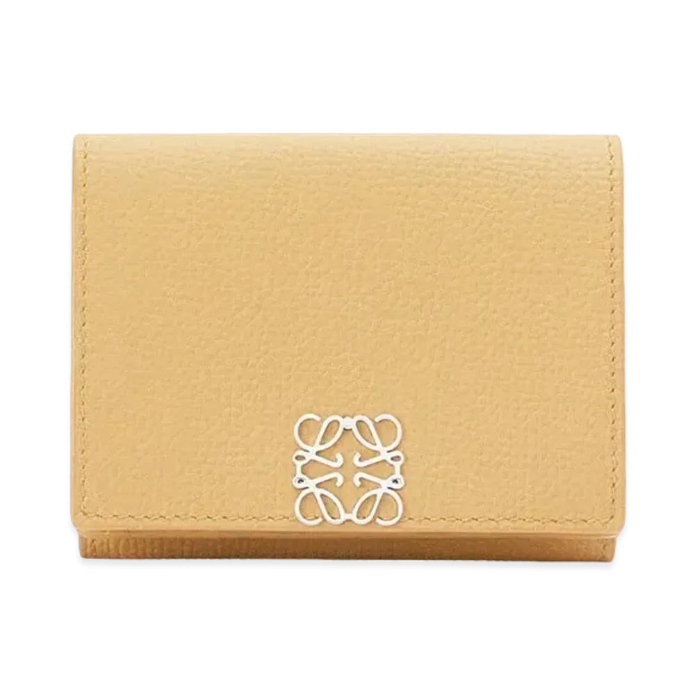 LOEWE Anagram Trifold Wallet In Pebble Grain Calfskin "Dark Butter"