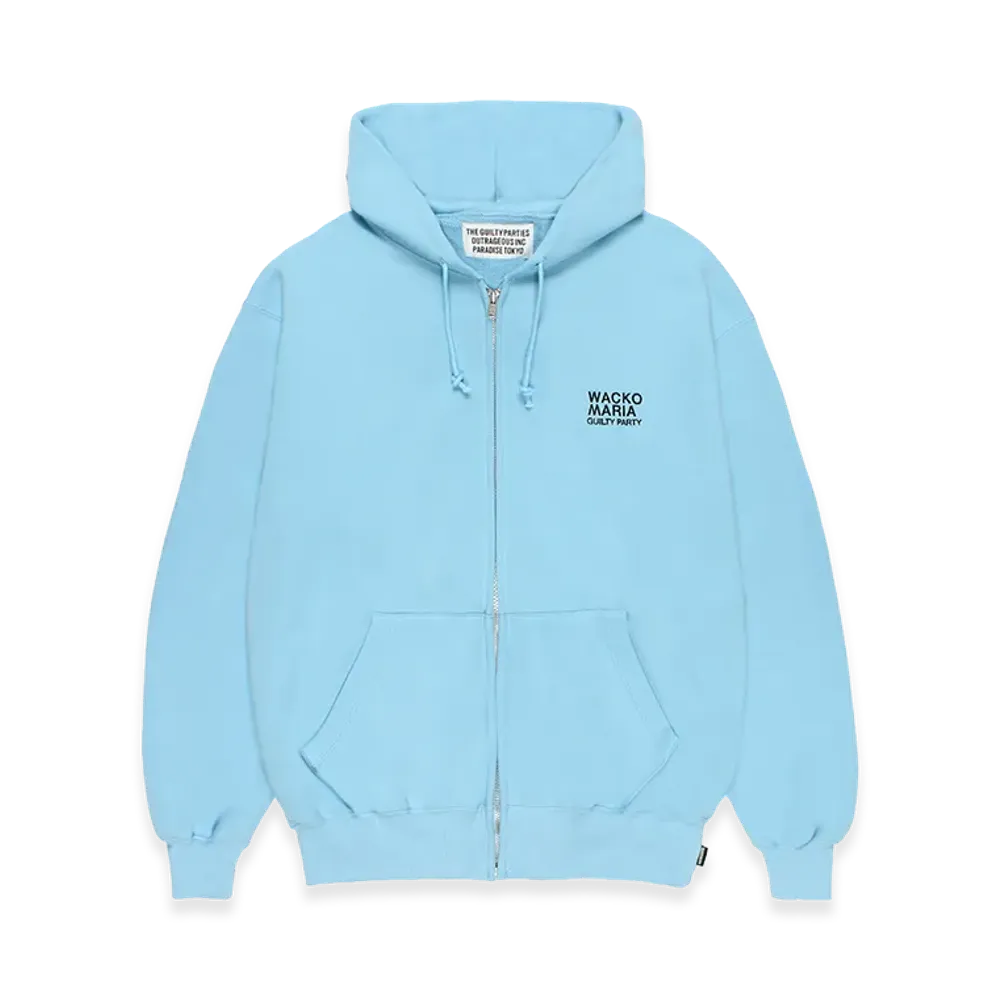 WACKO MARIA Middle Weight Zip Up Hooded Sweat Shirt "Light Blue"