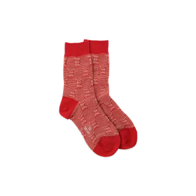 Yohji Yamamoto Y's COTTON DOT JACQUARD HOUNDSTOOTH SOCKS "Red"