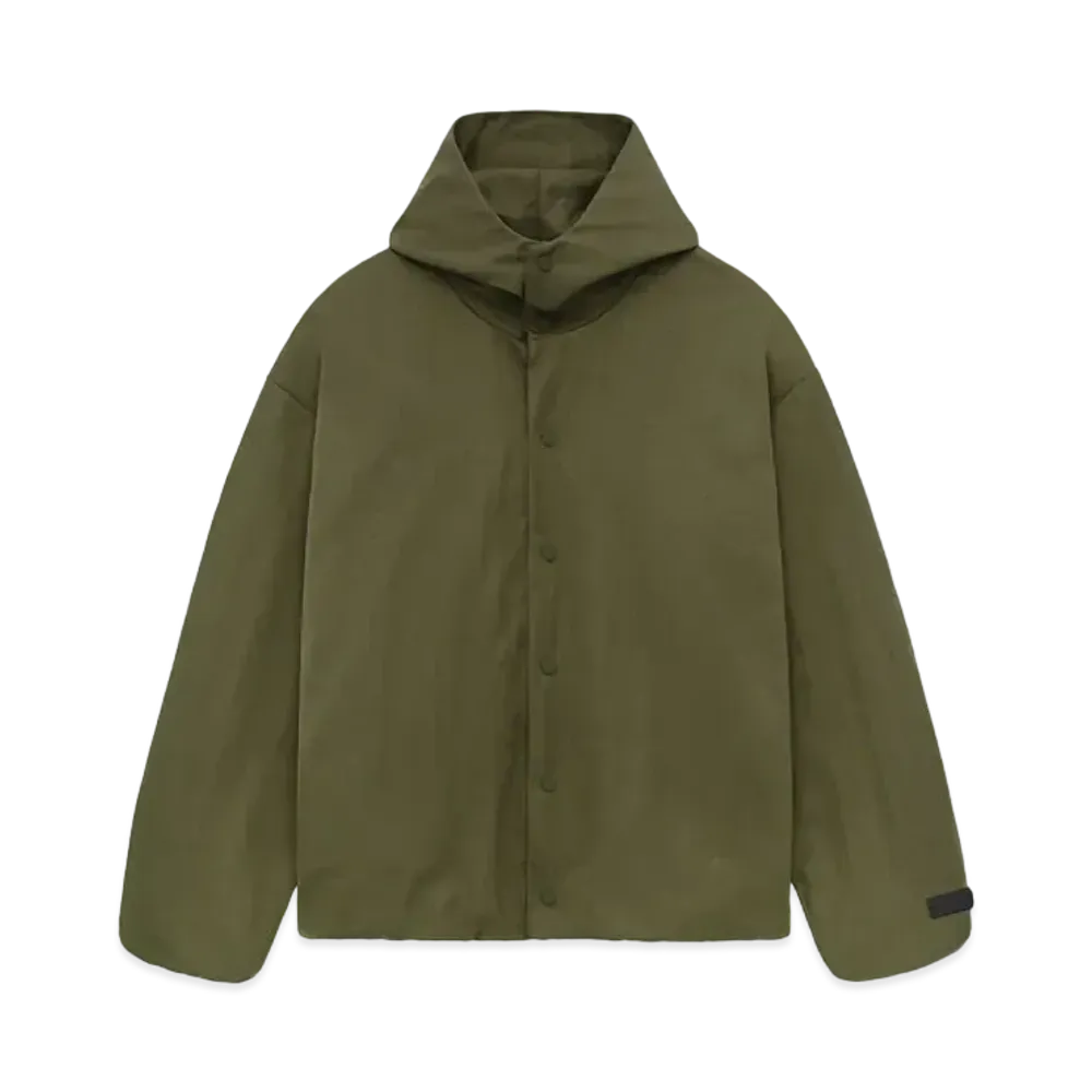 FEAR OF GOD ESSENTIALS Textured Nylon Hooded Coaches Jacket "Military"