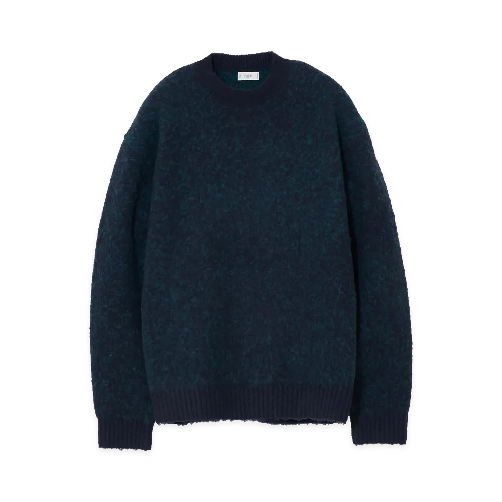 YOKE Baby Alpaca Blend Boucle Yarn Distressed Gradient Sweater "Green"