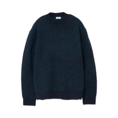 YOKE Baby Alpaca Blend Boucle Yarn Distressed Gradient Sweater "Green"
