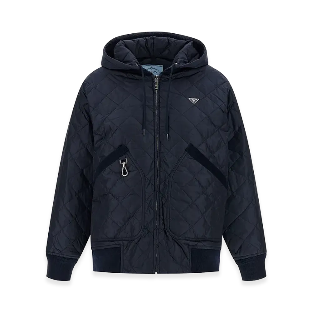 PRADA Women's Quilted Hooded Jacket "Blue"