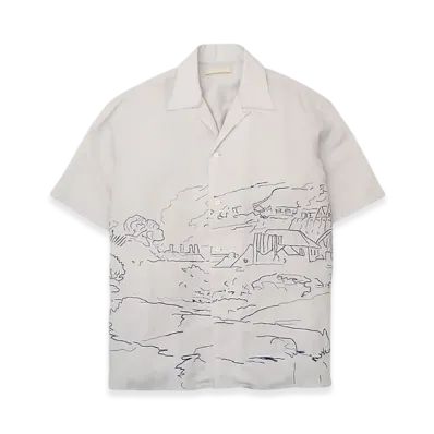 YOKE Ramie Natural Lawn Embroidery Open Collar Shirt "Gray"