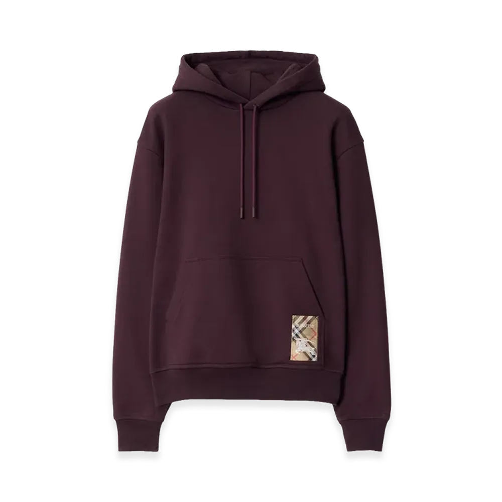 Burberry Check Label Cotton Hoodie "Wine Red"