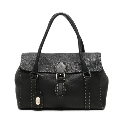 FENDI Linda Leather hand Bag "Black"