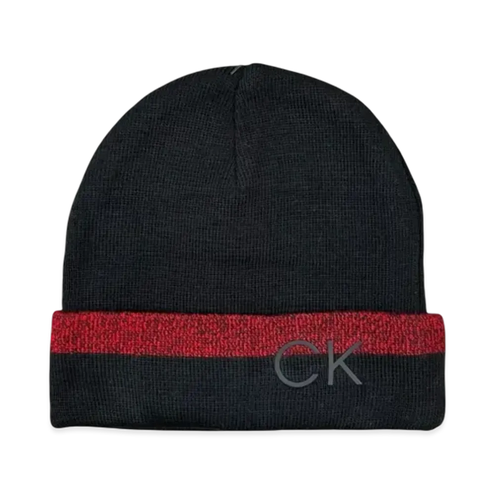 Calvin Klein Stripped Printed Logo Cuff Beanie "Black/Red"