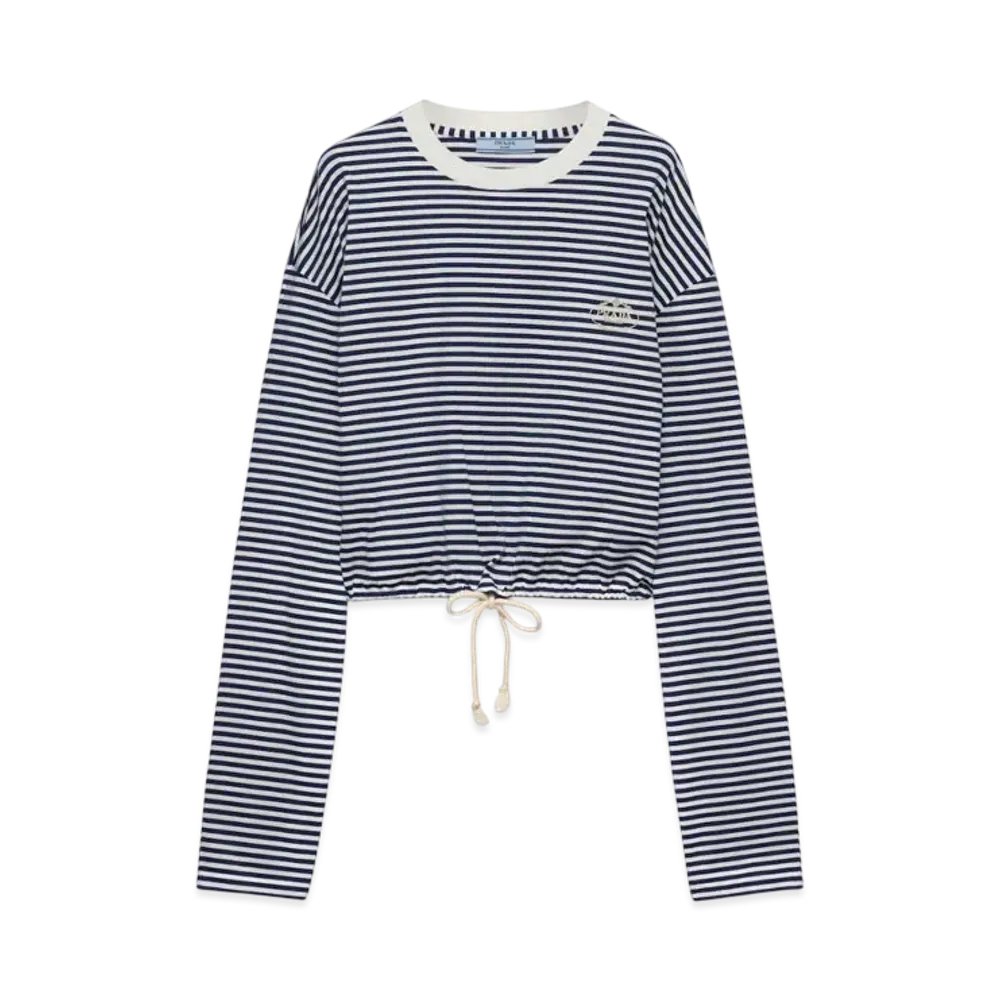 PRADA Women's Long-Sleeved Striped Jersey T-Shirt "Navy"