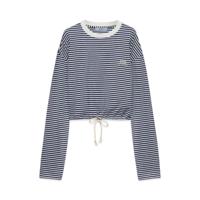 PRADA Women's Long-Sleeved Striped Jersey T-Shirt "Navy"