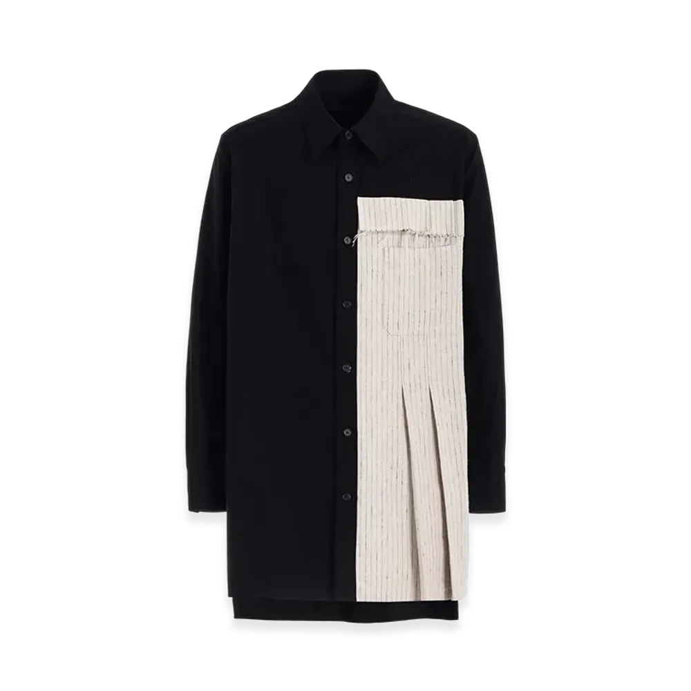 S'YTE Cotton Twill Shirt With Striped Pleated Fabric "Black"
