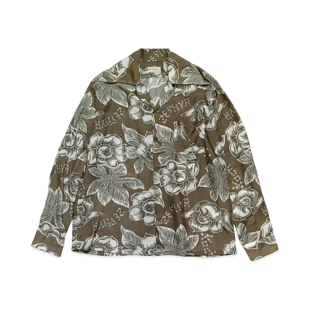 KAPITAL Silk Rayon Anemone Pt Wrangle Color Open Collar Shirt "Brown"