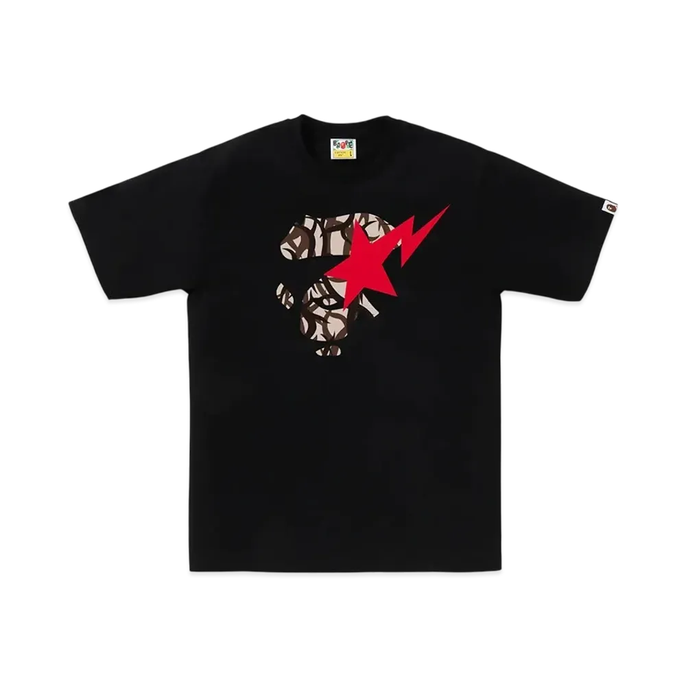 A BATHING APE Trial Camo Ape Face Sta Tee "Black/Beige"