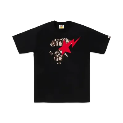 A BATHING APE Trial Camo Ape Face Sta Tee "Black/Beige"