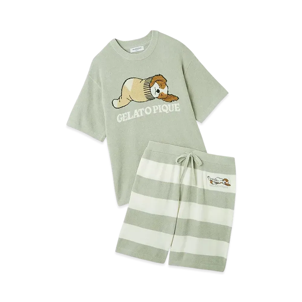 GELATO PIQUE Homme Airy Moko Dog Jacquard Pullover & Shorts Set "Mint"