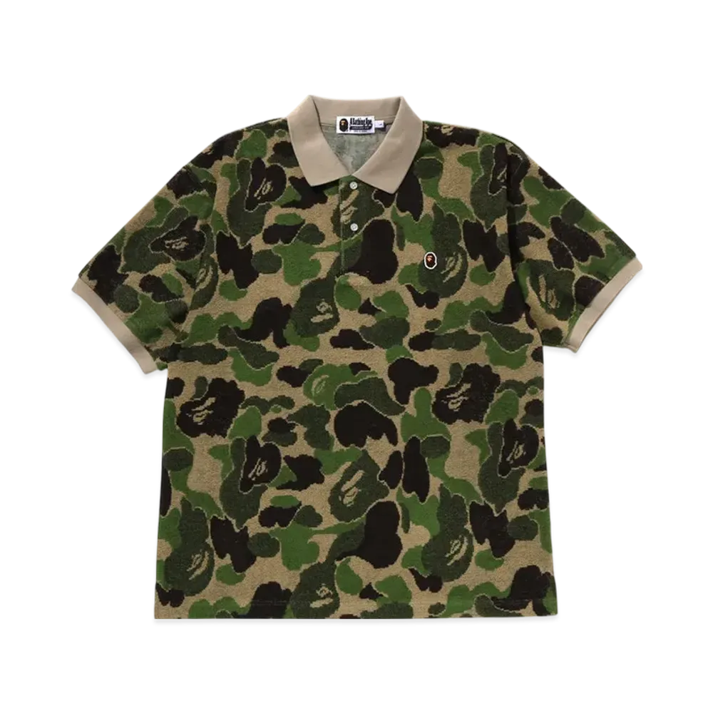 A BATHING APE Abc Camo Pile Jacquard Relaxed Fit Polo Shirt "Green"