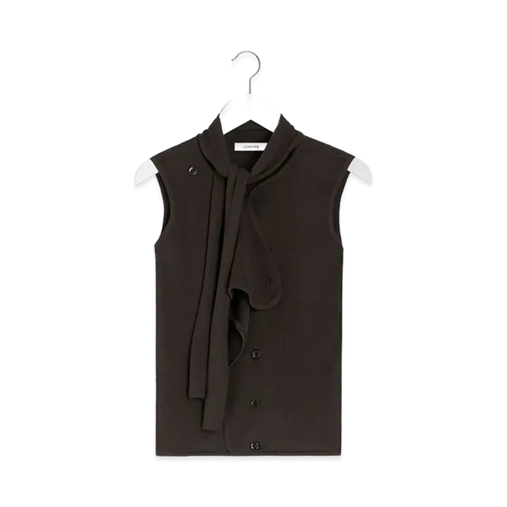 LEMAIRE Women's Asymmetric Sleeveless Cardigan "Dark Cacao"