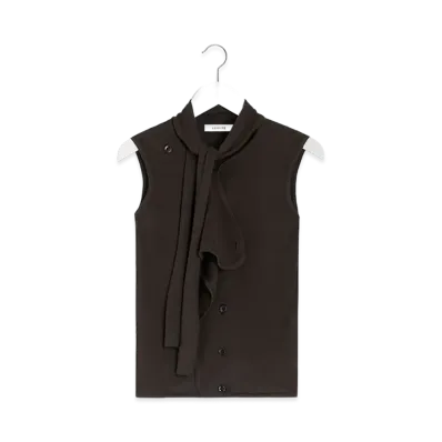LEMAIRE Women's Asymmetric Sleeveless Cardigan "Dark Cacao"