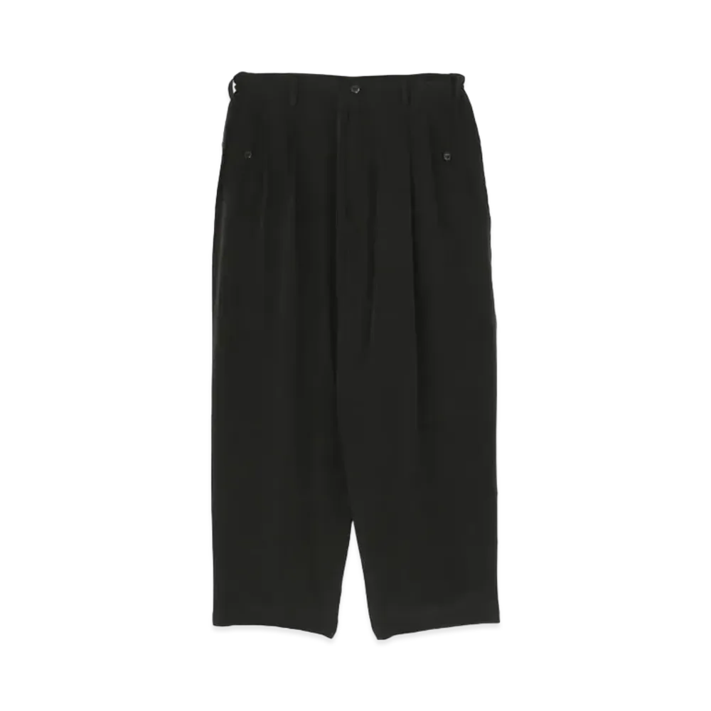 Yohji Yamamoto Pour Homme 25 MOMME CRAPE DE CHINE 2TUCK MEDIUM WIDE SIDE STITCH PANTS "Black"
