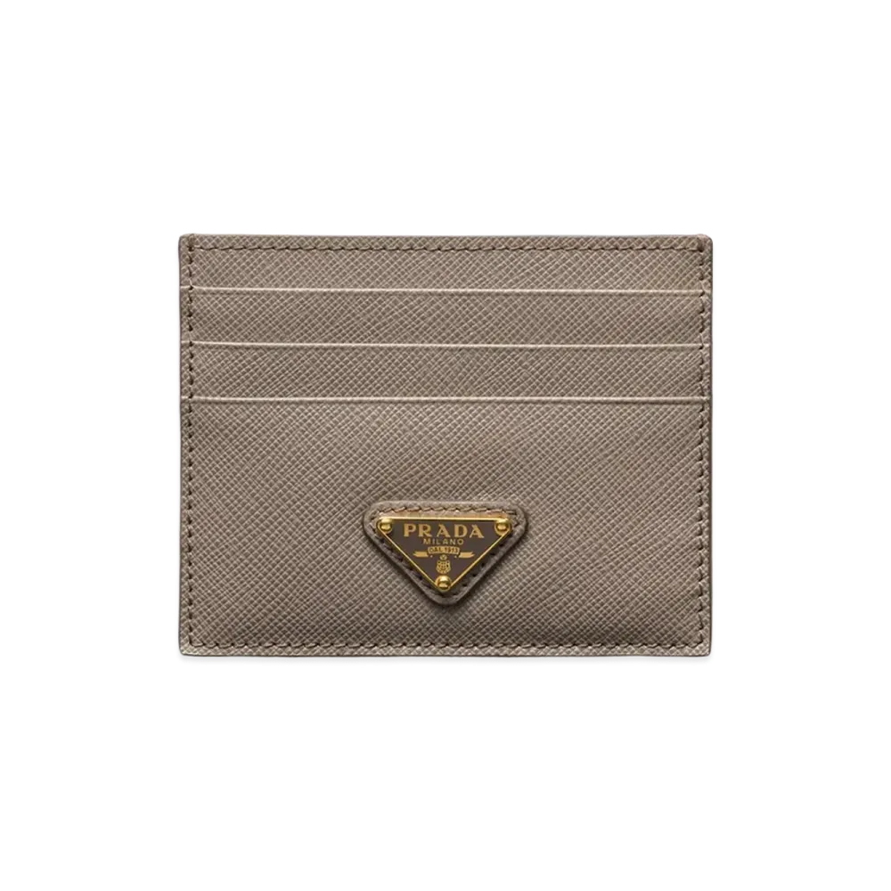 PRADA Saffiano Triangle Card Holder "Clay Grey"