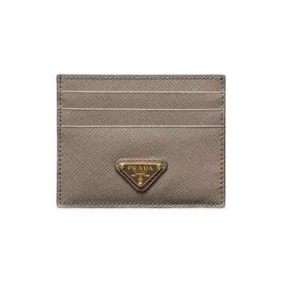 PRADA Saffiano Triangle Card Holder "Clay Grey"
