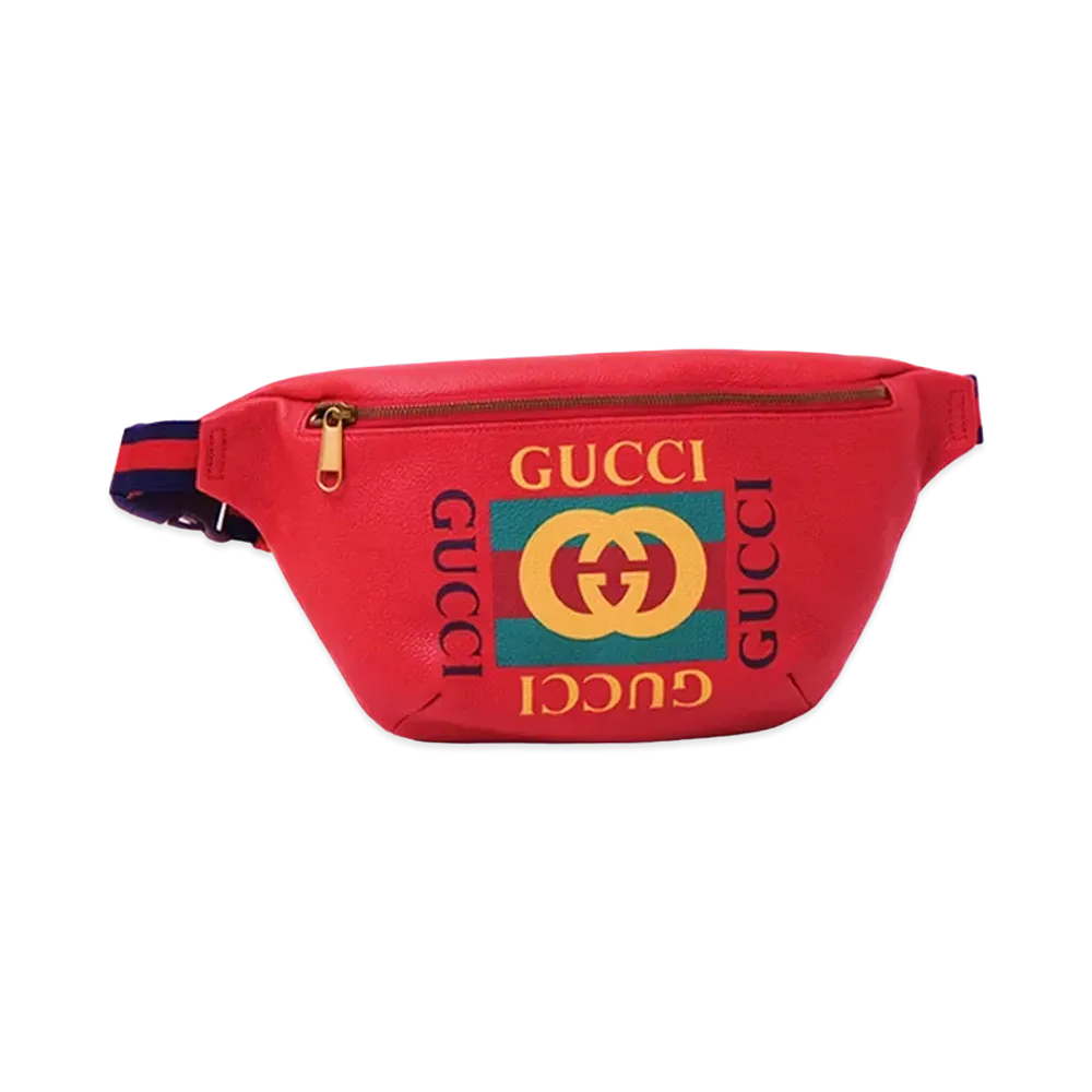 GUCCI Logo Print Leather Medium Belt Bag "Red"
