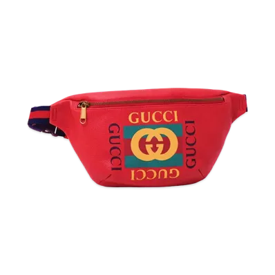 GUCCI Logo Print Leather Medium Belt Bag "Red"