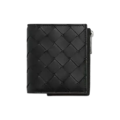 Bottega Veneta Intrecciato Bi-Fold Wallet With Zip "Black"