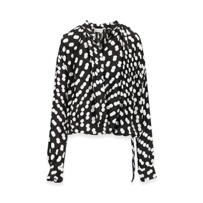 DRIES VAN NOTEN Women's Polka Dot Jacquard Satin Draped Blouse "Black"